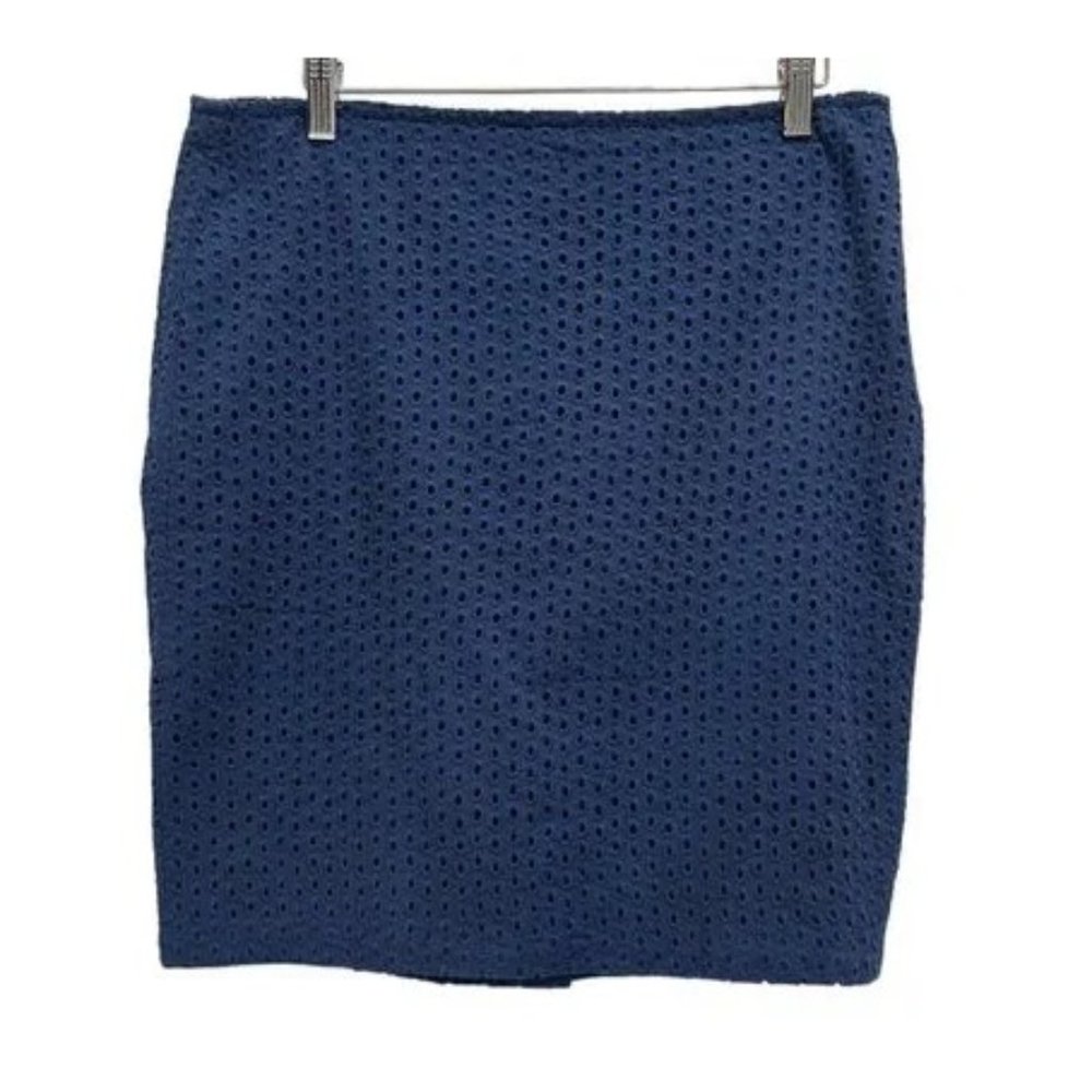 Eyelet Pencil Skirt in Navy Blue by Max Studio Sz 12